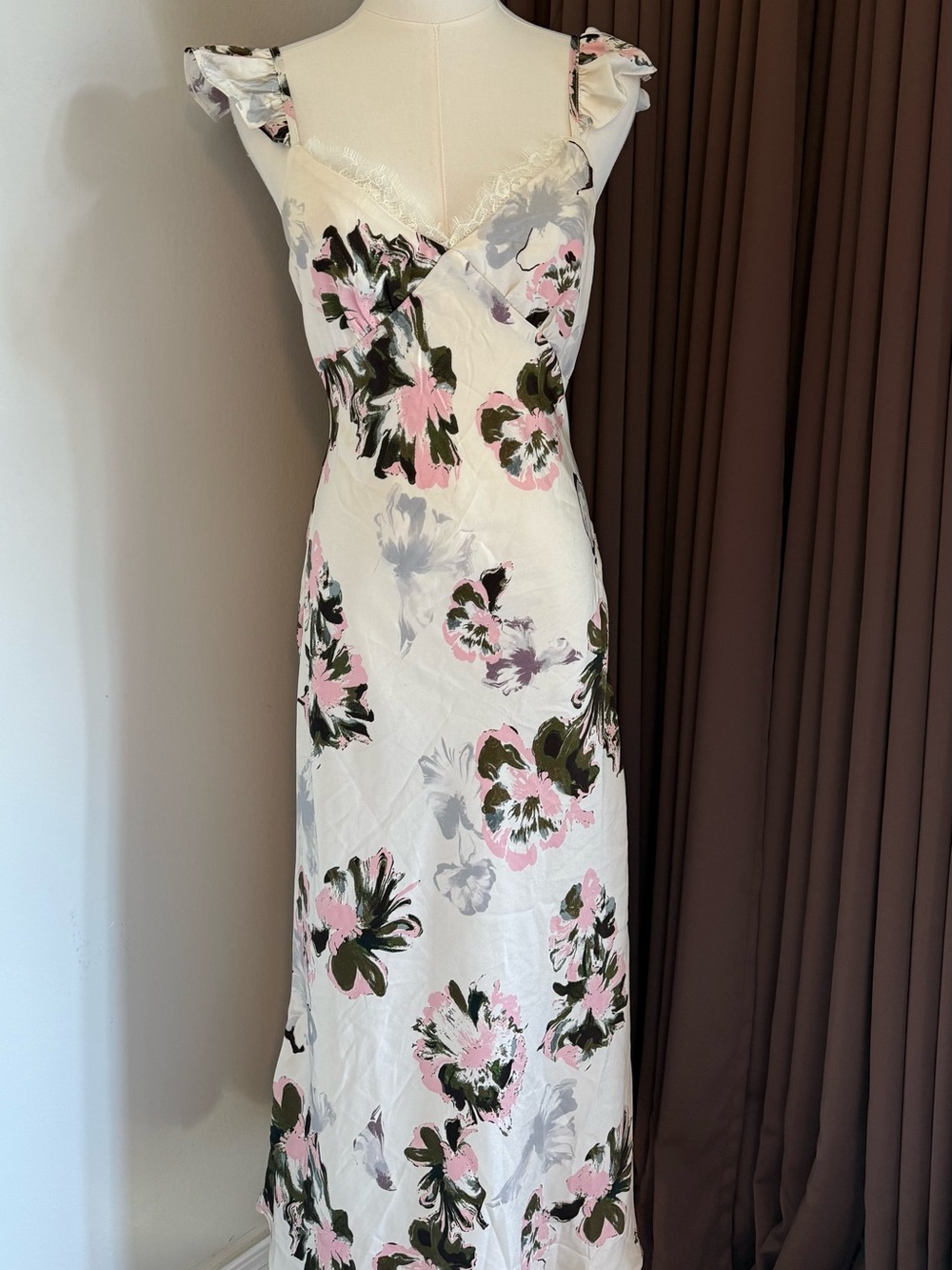 emory park Cream Maxi Dress with Pink & Olive Floral Print